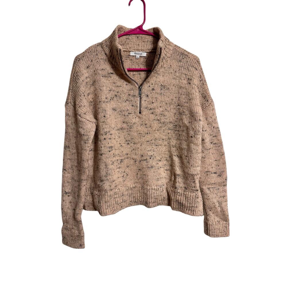 Madewell Quarter Zip Pink Marled Wool Blend Sweater Size Small